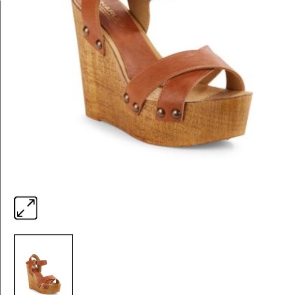 Charles David Shoes - CHARLES DAVID Brown Leather Ankle Strap Wedges